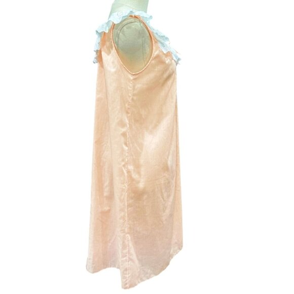 VTG Komar Sleeveless Nightgown SMALL Peach White Embroidered Scalloped Neckline - Picture 4 of 9